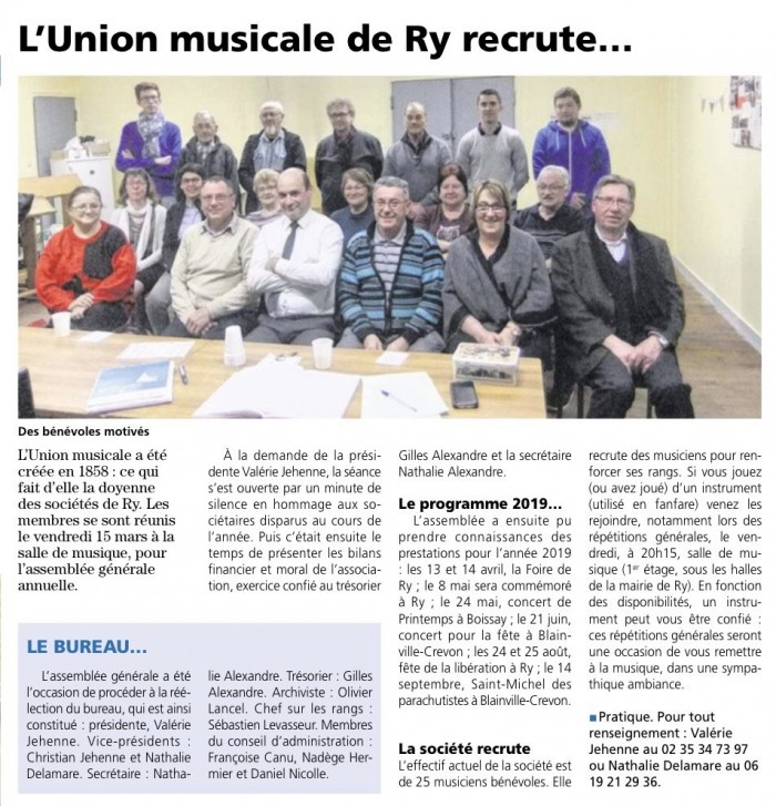 L’union Musicale de RY recrute !